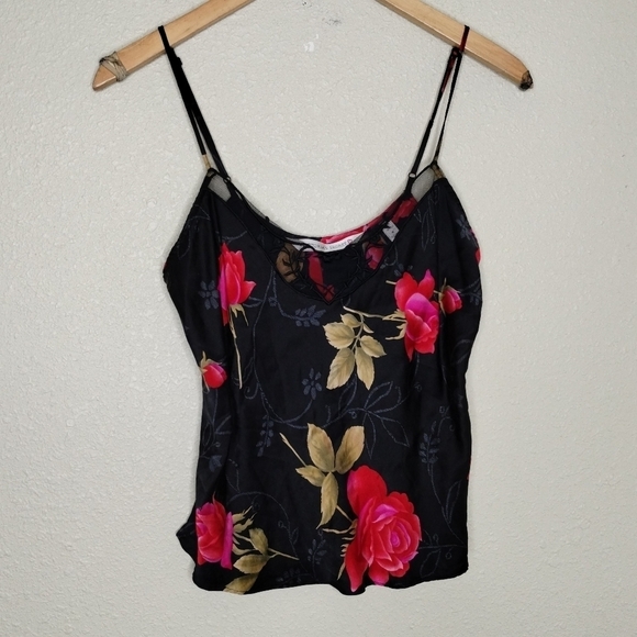Victoria's Secret Vintage 90s Silk Floral Chemise Cami Top Red Black size Medium - Picture 1 of 5